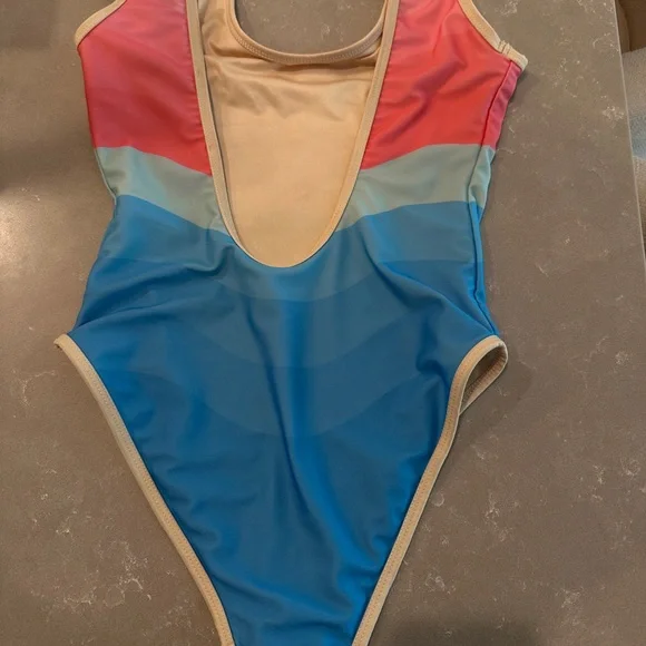 Girls Colorblock One-Piece Swimsuit in Pink & Blue - Picture 3 of 8